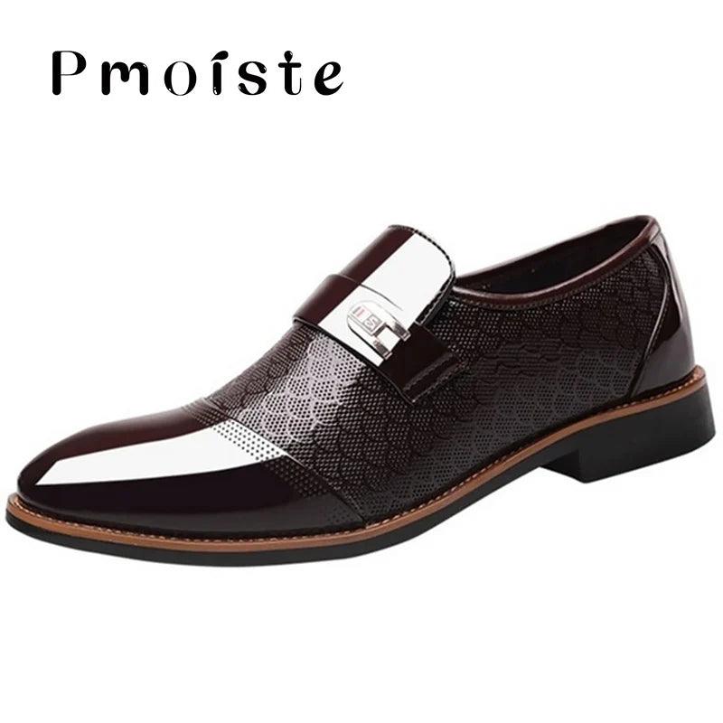 Men's Embossed Leather Dress Shoes - Anti-Slip Black Shoes