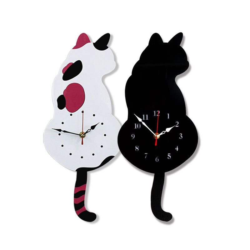 Cartoon art clock home decoration living room wagging tail cat children's room creative wall clock