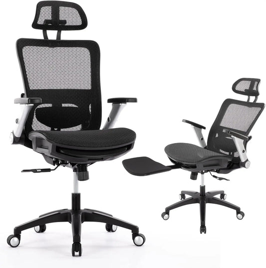 Colamy Ergonomic Mesh Office Chair with Footrest, High Back Computer Executive Desk Chair with Headrest and 4D Flip-Up