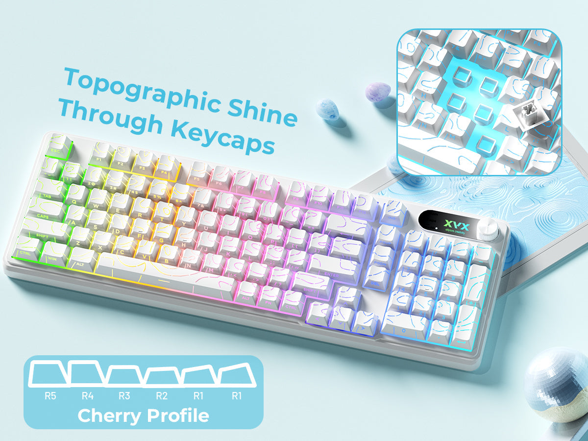 XVX K98 Silent Key Tri-Mode 100% Membrane Keyboard with Topography pattern keycaps