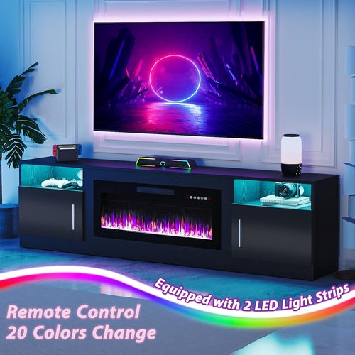 Fireplace TV Stand with 36" Fireplace，80" TV Stand with LED Light for