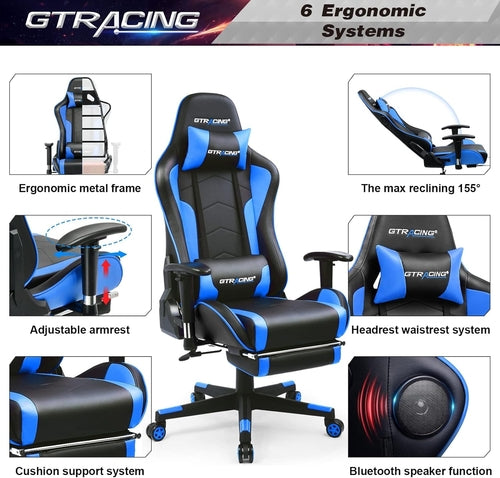 Bluetooth Gaming Chair With Footrest And Built In Speakers