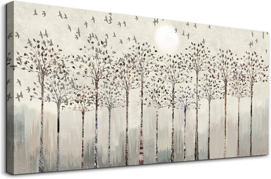 Stunning Abstract Canvas Wall Art with Trees and Birds - Perfect for Living Room, Kitchen, Office & Bedroom Décor - Large Modern Home Decoration Prints