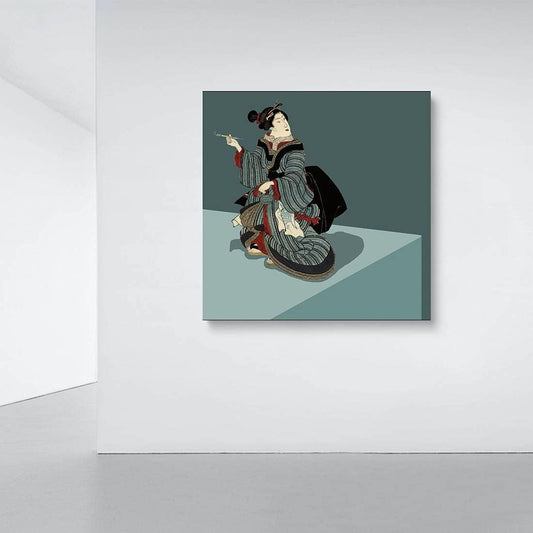 Elegant Japanese Geisha Canvas Art - Stunning Ukiyo-e Wall Decor for Home & Office - Ready to Hang 24x24 Inch Collection
