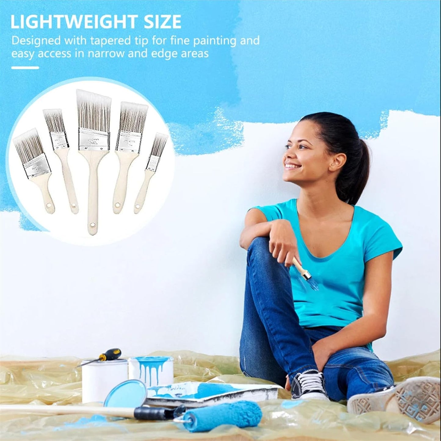 Paint Brushes Set of 8，Small Trim Edge Oil Paint Brushes,Round and Flattened Angled Painting Tools with Wooden Handle for Walls and Home Improvement