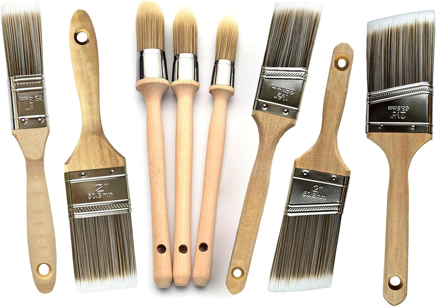 Paint Brushes Set of 8，Small Trim Edge Oil Paint Brushes,Round and Flattened Angled Painting Tools with Wooden Handle for Walls and Home Improvement