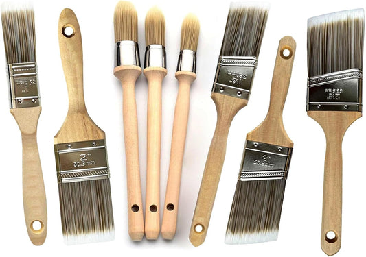 Paint Brushes Set of 8，Small Trim Edge Oil Paint Brushes,Round and Flattened Angled Painting Tools with Wooden Handle for Walls and Home Improvement