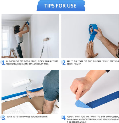10 Rolls Painters Tape 2 inch Bulk Painter Tape Blue Wide Roll, Blue Masking Tape, 2 Inches x 55 Yards for General Purpose Wall Painting, Home Improvement