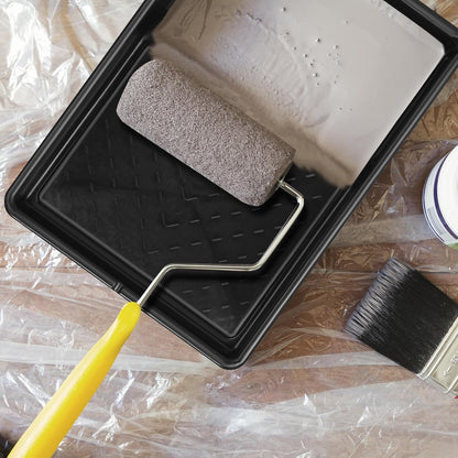 Barydat 4 Pcs 9 Inch Paint Plastic Tray with Deep Pockets and Textured Ridge Heavy Duty Paint Roller Tray with Sturdy Legs Home Improvement Supplies for 9 Inch Roller Brushes, Black