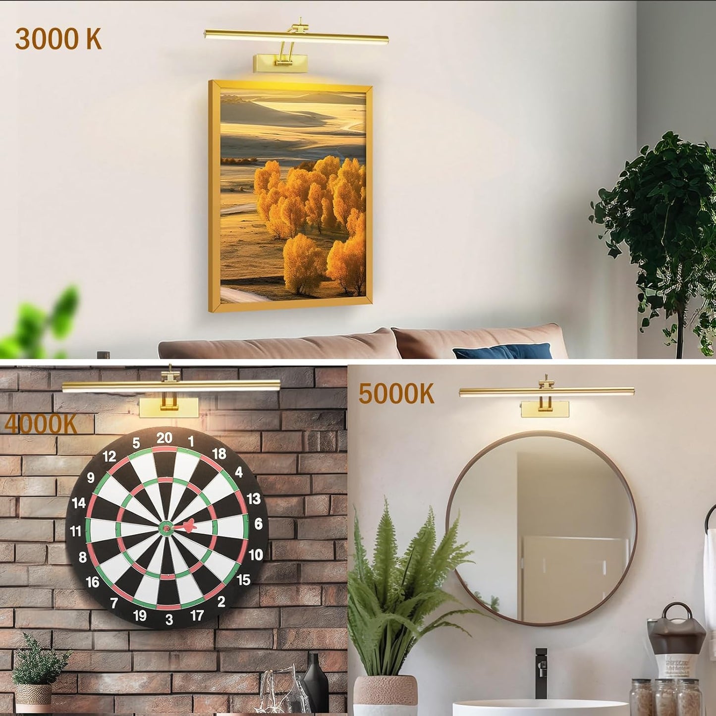 3 Pack Picture Light Battery Operated for Wall, 16" Wireless Display Art Lighting for Painting with Remote, Dimmable 5200mAh Library Light, Gold Picture Frame Lights for Gallery