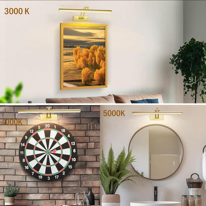 3 Pack Picture Light Battery Operated for Wall, 16" Wireless Display Art Lighting for Painting with Remote, Dimmable 5200mAh Library Light, Gold Picture Frame Lights for Gallery