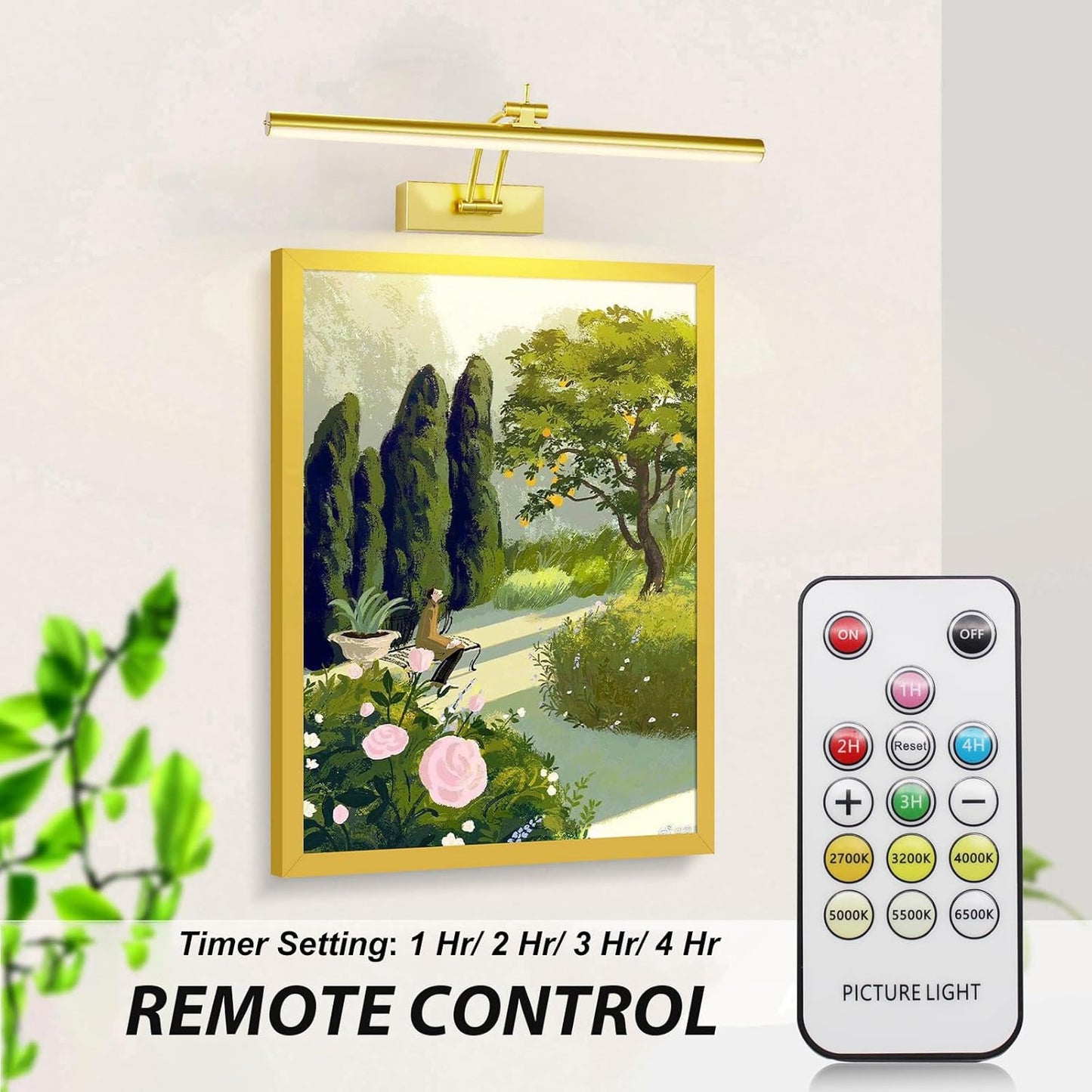 3 Pack Picture Light Battery Operated for Wall, 16" Wireless Display Art Lighting for Painting with Remote, Dimmable 5200mAh Library Light, Gold Picture Frame Lights for Gallery