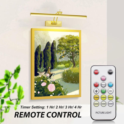 3 Pack Picture Light Battery Operated for Wall, 16" Wireless Display Art Lighting for Painting with Remote, Dimmable 5200mAh Library Light, Gold Picture Frame Lights for Gallery