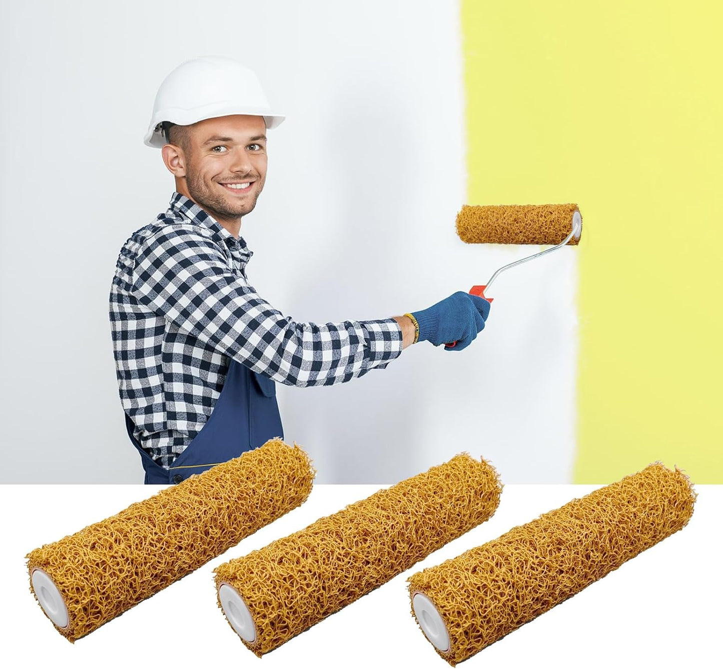 3 Pcs Textured Paint Roller Set - 9 Inch Small Textured Roller for Walls & Popcorn Ceilings - Paint Supplies for Home Improvement & Decorative Painting