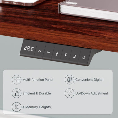 EN2 Height Adjustable Electric Standing Desk - 48"x30" with Clamp Power Strip & Cable Management (Gray Frame + Mahogany Top)