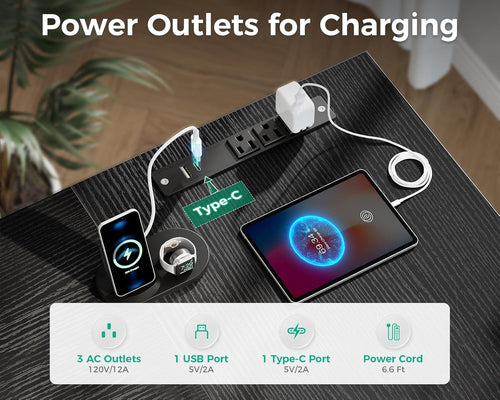 L Shaped Computer Desk with 6 Drawers & Power Outlet, 55 Inch Corner