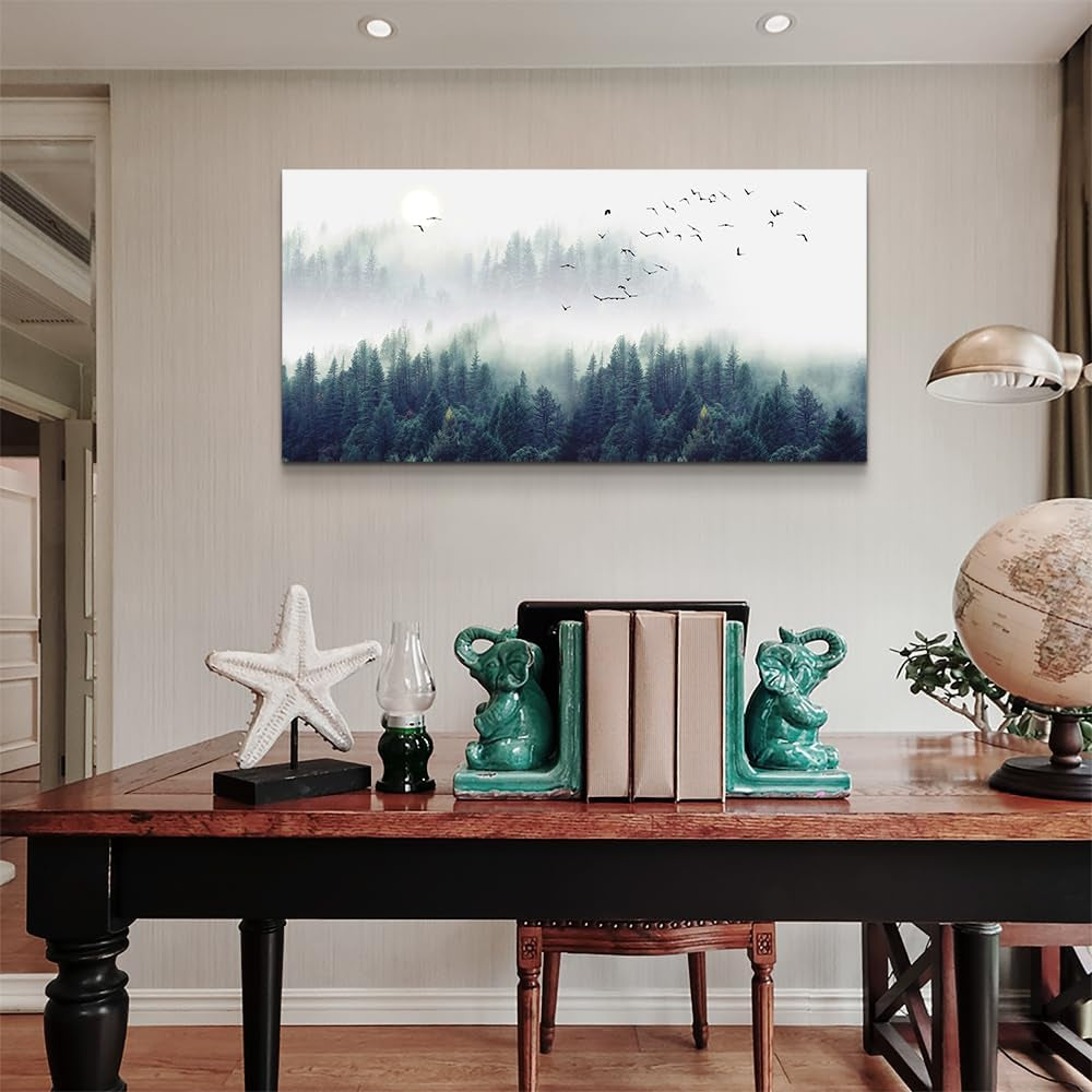 Misty Forests Canvas Wall Art - Enchanting Evergreen Landscape Decor for Living Room & Bedroom - Ready to Hang Framed Modern Home Accent