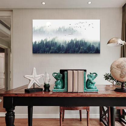 Misty Forests Canvas Wall Art - Enchanting Evergreen Landscape Decor for Living Room & Bedroom - Ready to Hang Framed Modern Home Accent