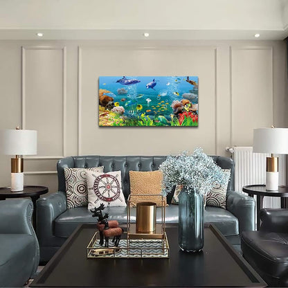 Stunning Coral and Fish Canvas Wall Art - Modern Ocean Theme Decor Ready to Hang for Your Living Room