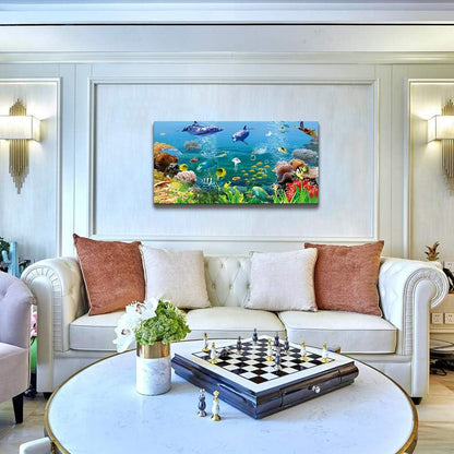 Stunning Coral and Fish Canvas Wall Art - Modern Ocean Theme Decor Ready to Hang for Your Living Room