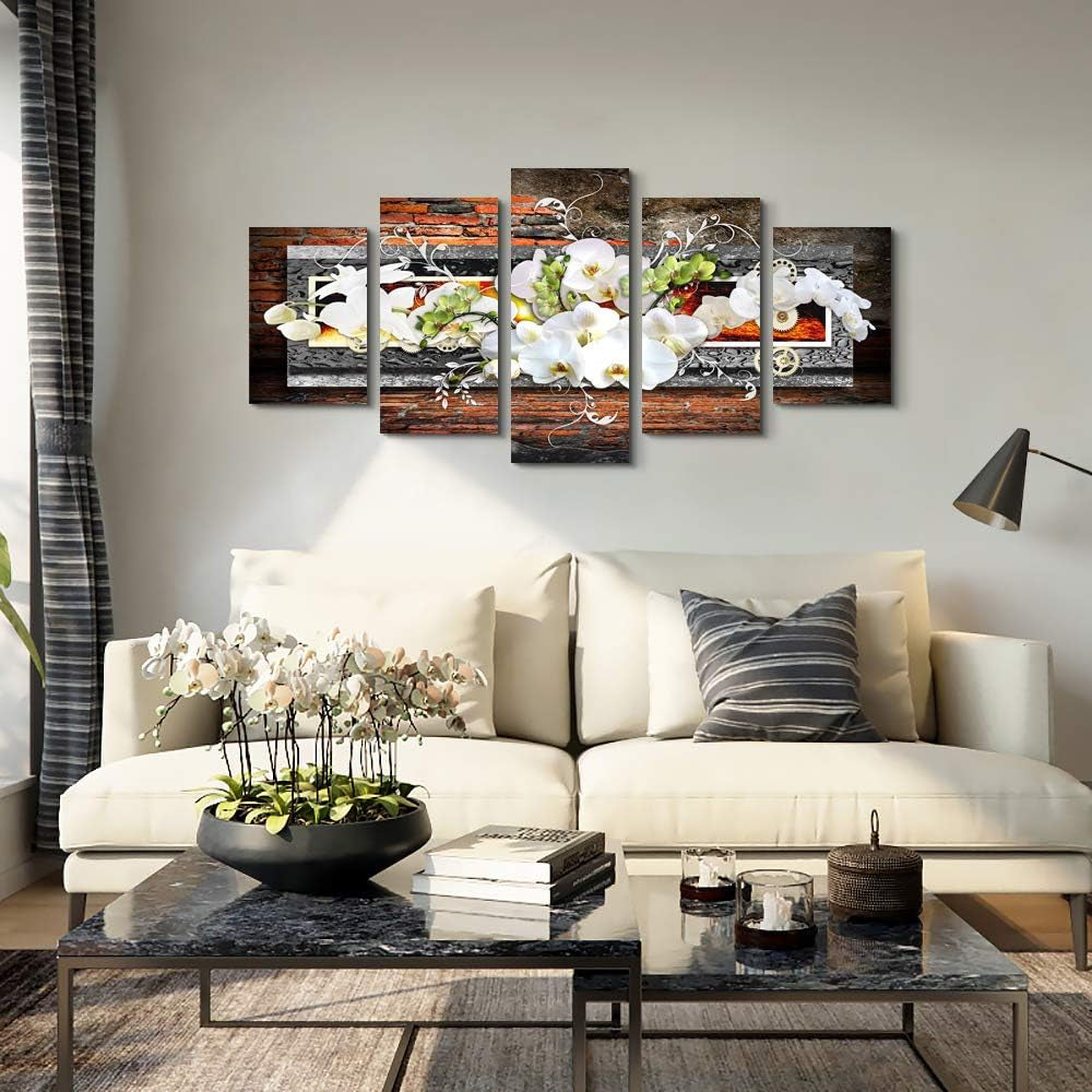 Stunning 5-Piece Orchid Canvas Wall Art - Large Abstract Flower Prints for Modern Living Room Decor - Framed & Ready to Hang!
