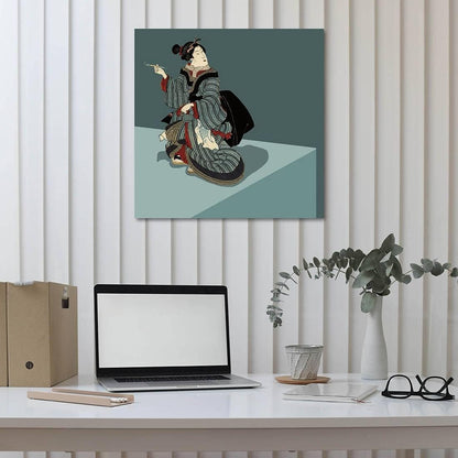 Elegant Japanese Geisha Canvas Art - Stunning Ukiyo-e Wall Decor for Home & Office - Ready to Hang 24x24 Inch Collection