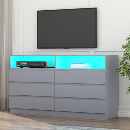 6-Drawer LED Dresser, Charging Station, Bedroom/Living Room