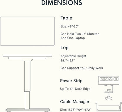 EN2 Height Adjustable Electric Standing Desk - 48"x30" with Clamp Power Strip & Cable Management (Gray Frame + Mahogany Top)