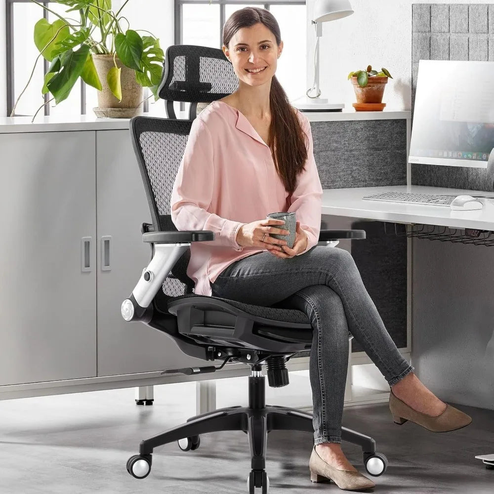 Ergonomic Mesh Office Chair, High Back Computer Executive Desk Chair with Headrest and 4D Flip-Up Armrests, Computer Chairs