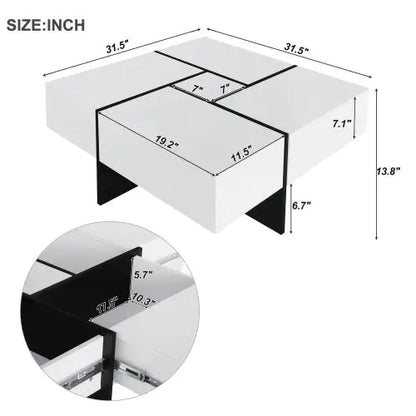 Elegant Square Coffee Table with Quadruple Storage