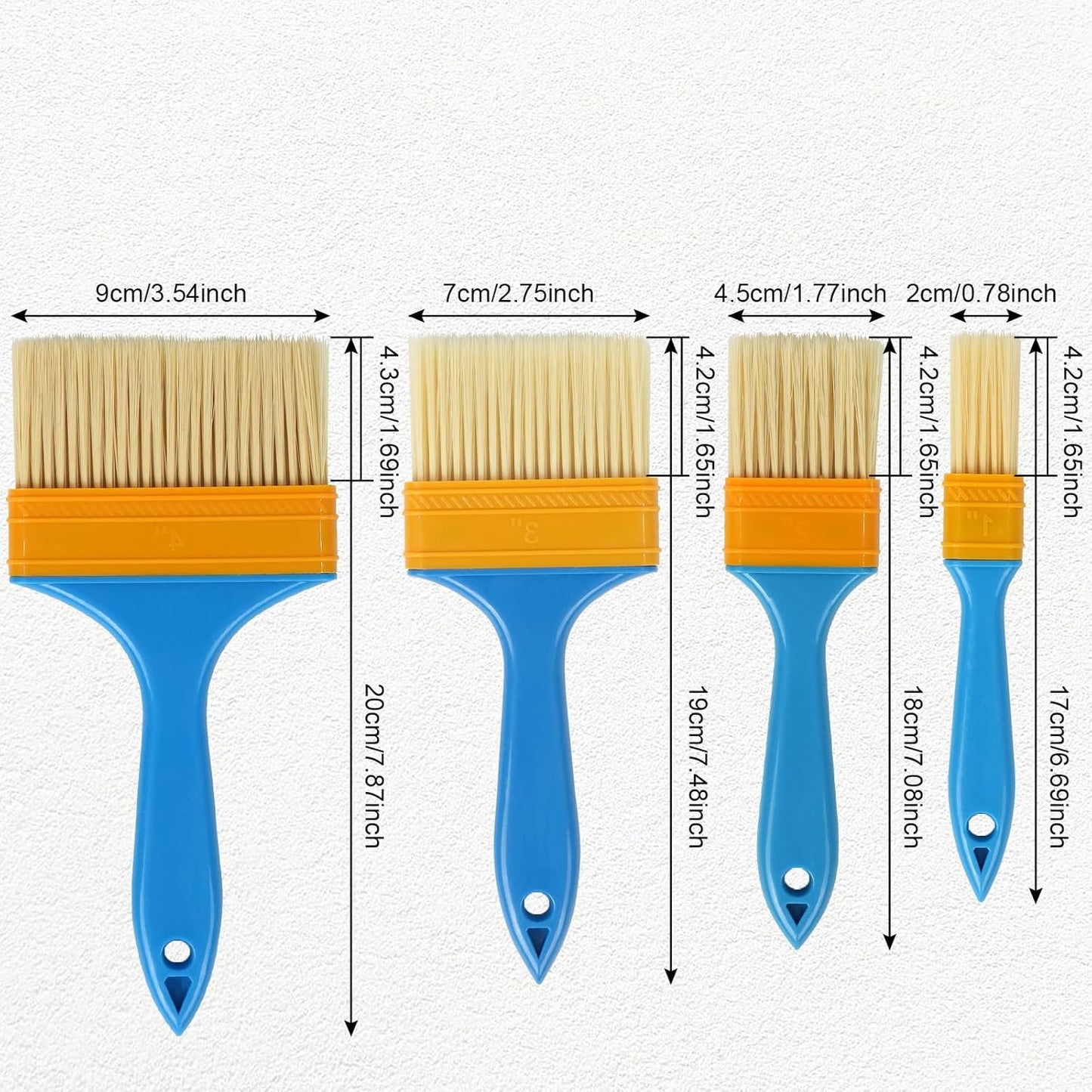 Pro Grade Waterproofing Paint Brushes - 4-Piece Flat and Angle Paint Brush Set for All Latex and Oil Paints & Stains - Home Improvement - Interior & Exterior Use