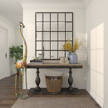 Extra Large and Colorful Floor Giraffe Sculpture, Molded from Iron with Grey Metal Finish, 17"W X 3"L X 73"H