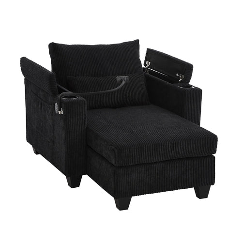 Convertible Chaise Lounge Sofa Chair Bed with USB Ports, Cup Holders &