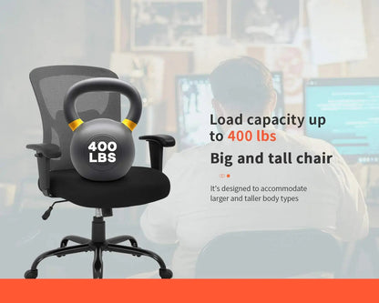 Big and Tall Office Chair 400Lbs Wide Seat Mesh Desk Chair Massage Rolling Swivel Ergonomic Computer Chair with Lumbar Support