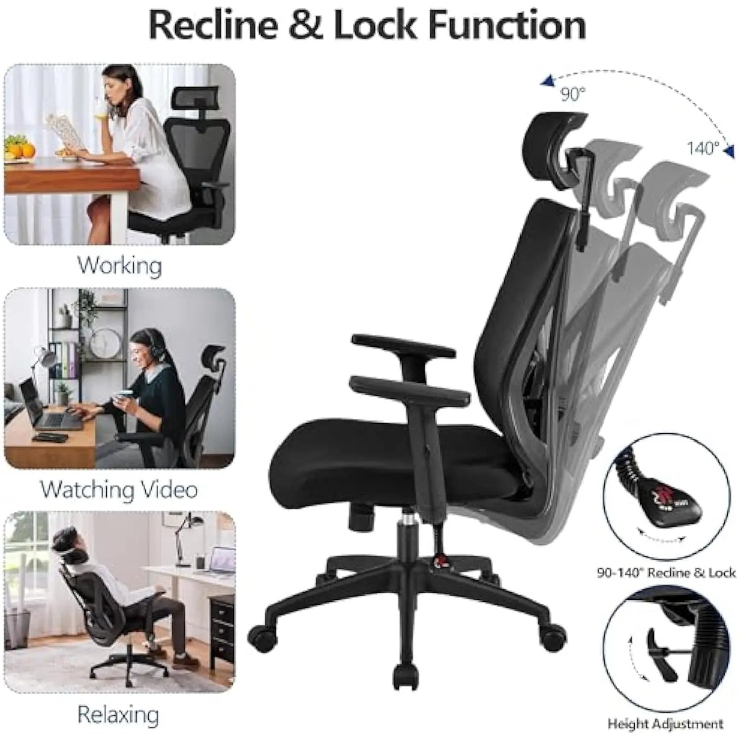 Ergonomic Office Chair High Back Mesh Computer Chair with Adjustable Headrest and Lumbar Support and 2D Armrest for Home Offic