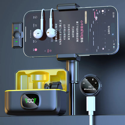 1 To 2 Wireless Lapel Microphone for USB-C /for iOS Camera 50m Range Noise Cancellation 400mAh Battery for Photography Vlog