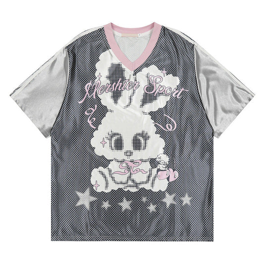 Short Sleeve T-Shirt Unisex Loose Casual Street Sports V-Neck