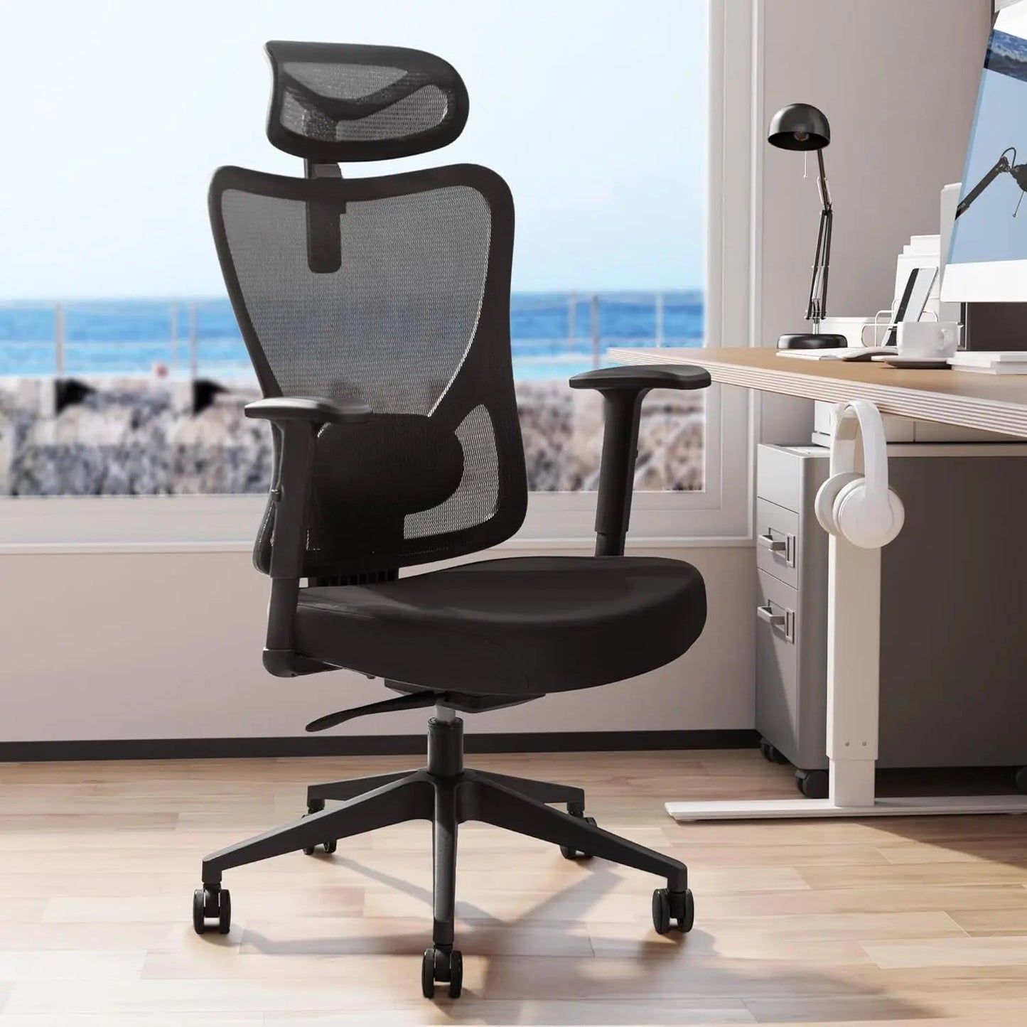 Ergonomic Office Chair High Ba Desk Chair with Headrest Executive Computer Chair with Adjustable Lumbar Support Armrests