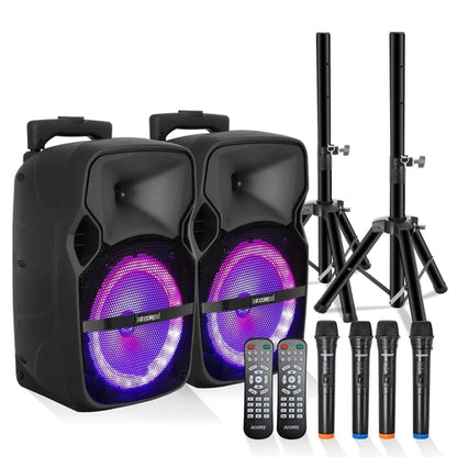 5Core 8 Inch PA Portable Bluetooth Party Speaker Karaoke Boombox + 2
