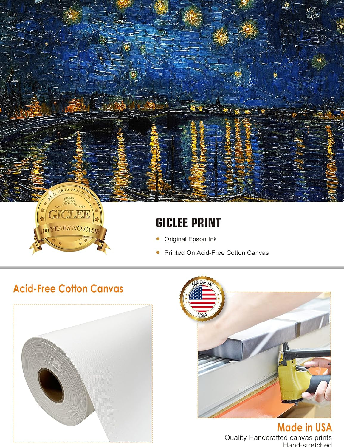 Starry Night Over the Rhone by Van Gogh - Premium Giclee Canvas Print for Stunning Wall Decor (30x24x1.5 inches)