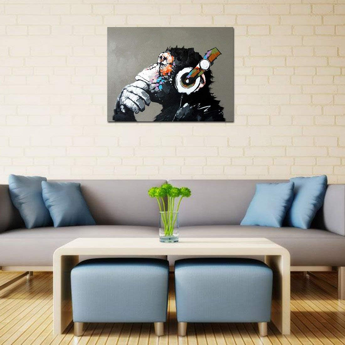 Vibrant Hand-Painted Monkey and Gorilla Oil Canvas Art - Perfect for Living Room Wall Decor!