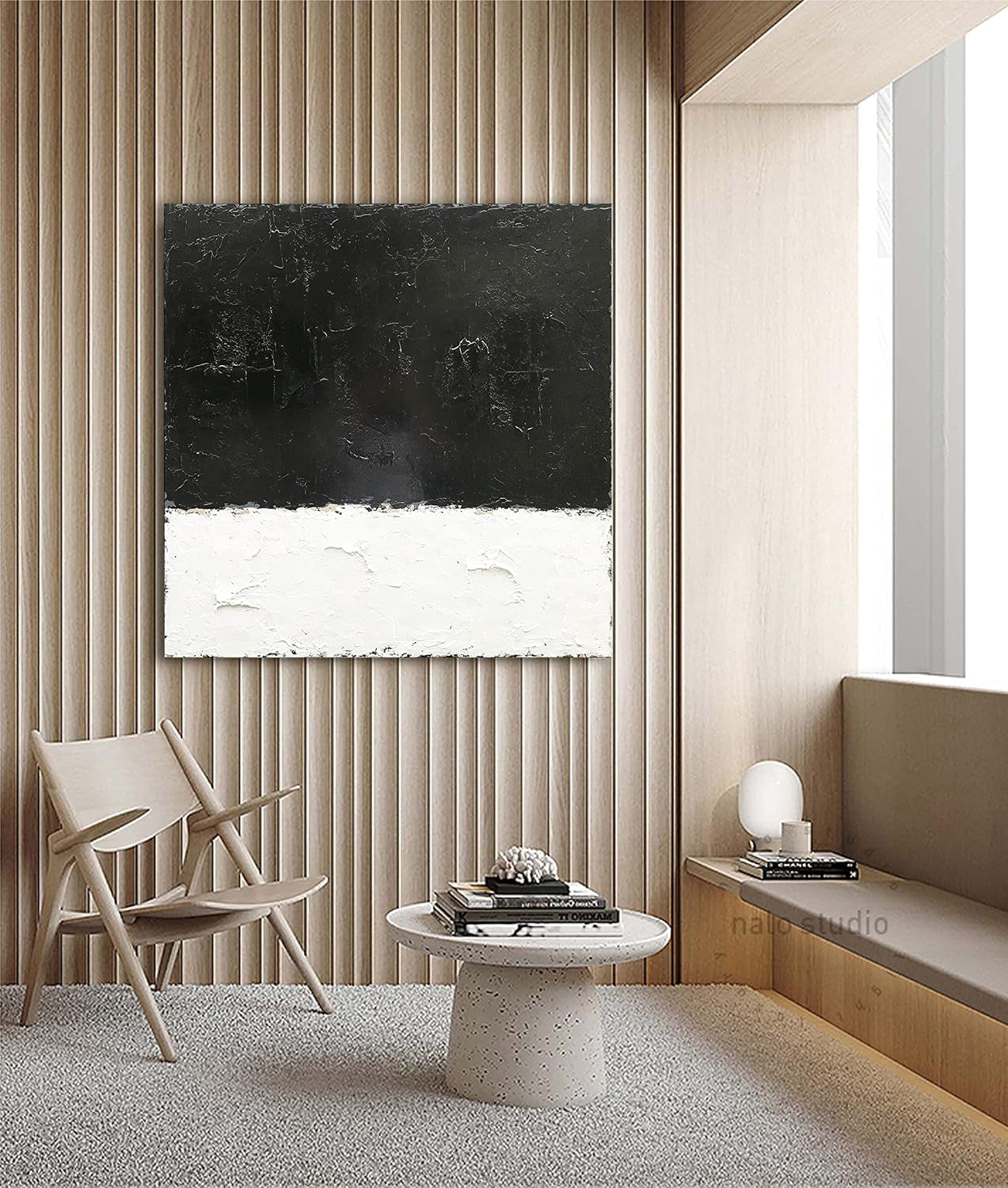 Stunning Hand-Painted Black and White Abstract Canvas Art - Modern Minimalist 76x76cm Decorative Oil Painting for Home Walls