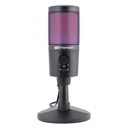 Emerson USB Gaming & Streaming Microphone with RGB Lighting with Tap-to-Mute