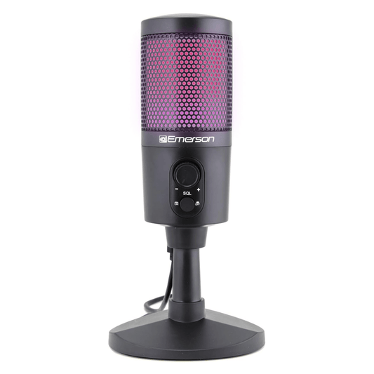 Emerson USB Gaming & Streaming Microphone with RGB Lighting with Tap-to-Mute