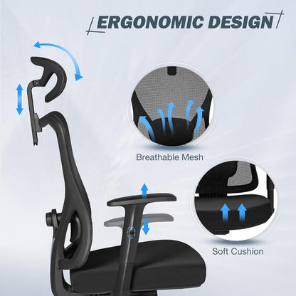 Ergonomic Office Chair High Ba Desk Chair with Headrest Executive Computer Chair with Adjustable Lumbar Support Armrests