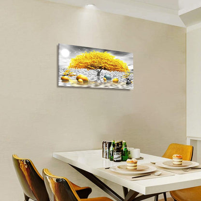 Stunning Abstract Black and White Canvas Art with Vibrant Yellow Tree - Perfect Wall Decor for Living Room, Bedroom, and Office