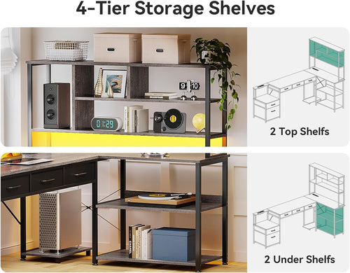 79 Inch L Shaped Desk with File Drawers, Reversible L Shaped Gaming