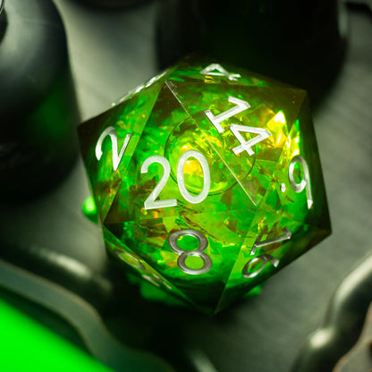 Massive Green Liquid Core 95MM Chonk Handmade Resin Dice And Box