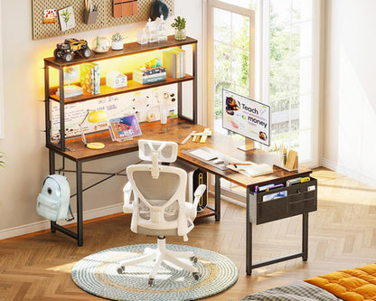 L Shaped Desk Gaming Desk with LED Light & Power Outlet, 53 Inch