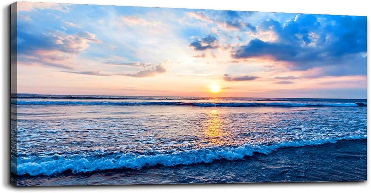 Stunning Blue Beach Canvas Wall Art - Ocean Waves Landscape Decor for Home and Bedroom - Ready to Hang Inspirational Prints